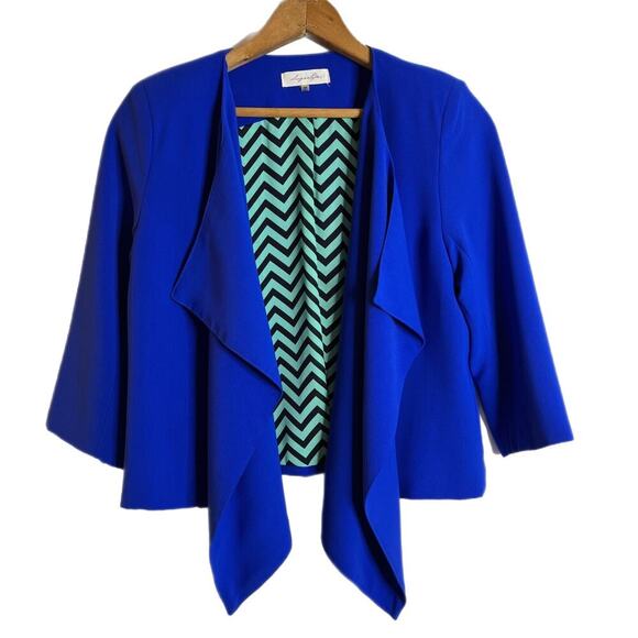 Sugarlips Women's Blazer Jacket XS Royal Blue Waterfall Open Cropped 3/4 Sleeve - Picture 1 of 5